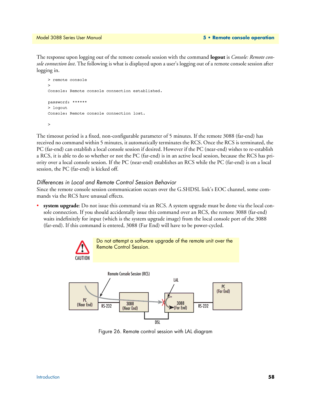 Patton electronic 3088 Series user manual Differences in Local and Remote Control Session Behavior 