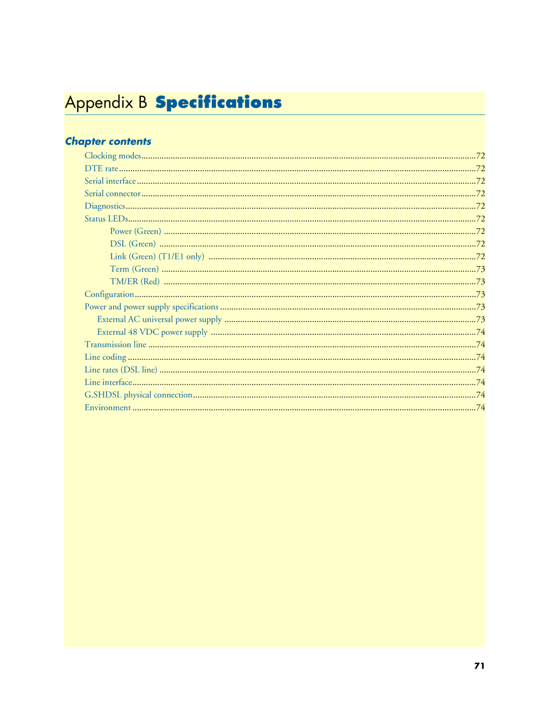 Patton electronic 3088 Series user manual Appendix B Specifications, Chapter contents 