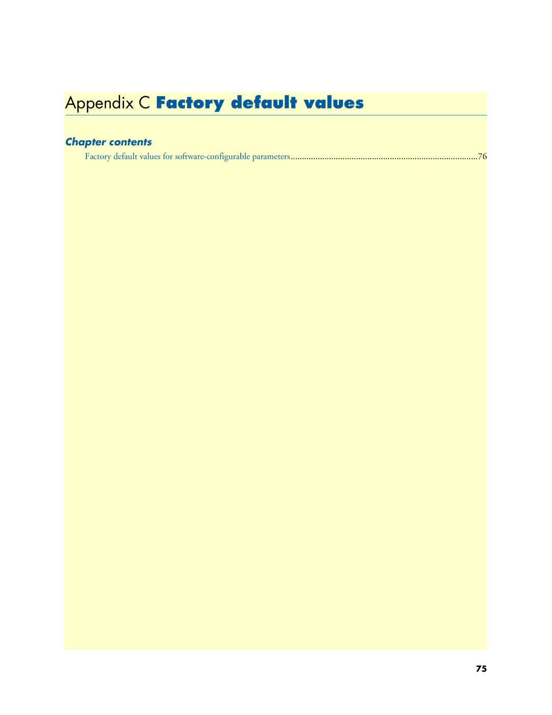 Patton electronic 3088 Series user manual Appendix C Factory default values, Chapter contents 