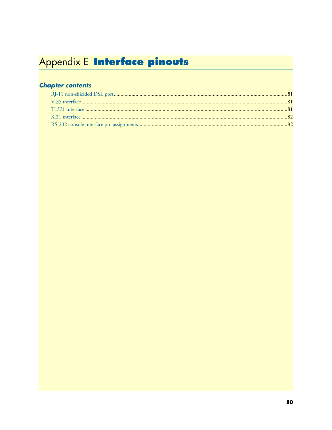 Patton electronic 3088 Series user manual Appendix E Interface pinouts 