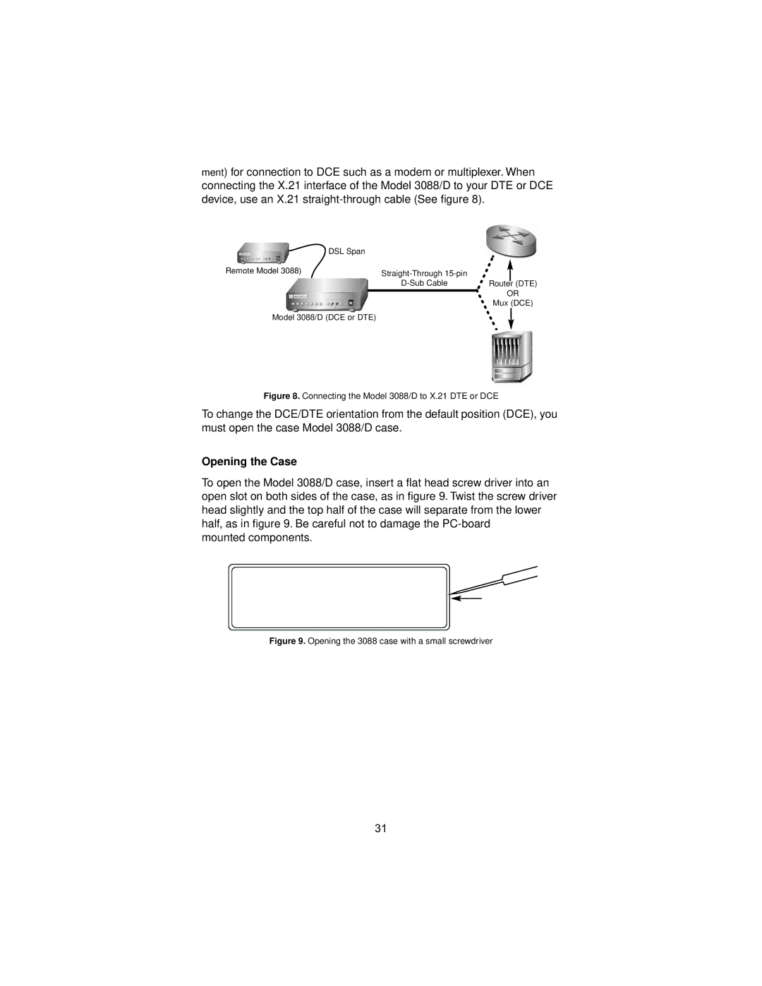 Patton electronic user manual Opening the Case, Connecting the Model 3088/D to X.21 DTE or DCE 