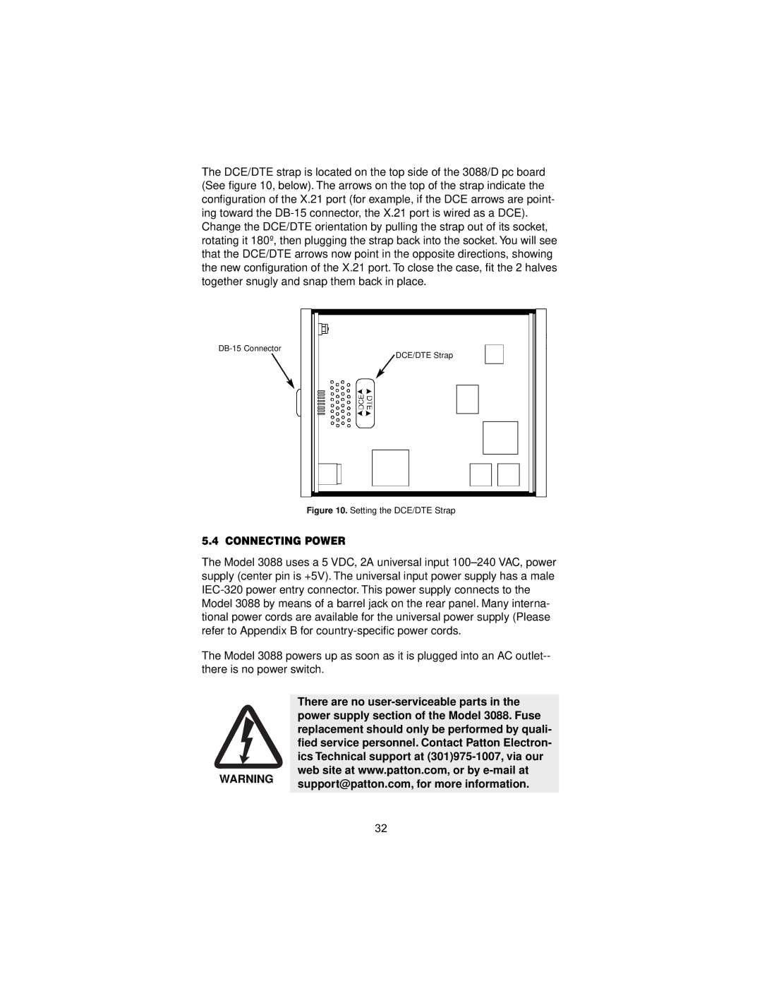 Patton electronic 3088 user manual Connecting Power 