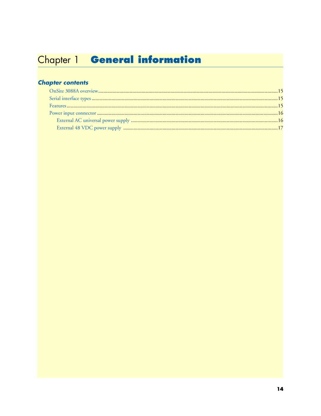 Patton electronic 3088A manual General information, Chapter contents 