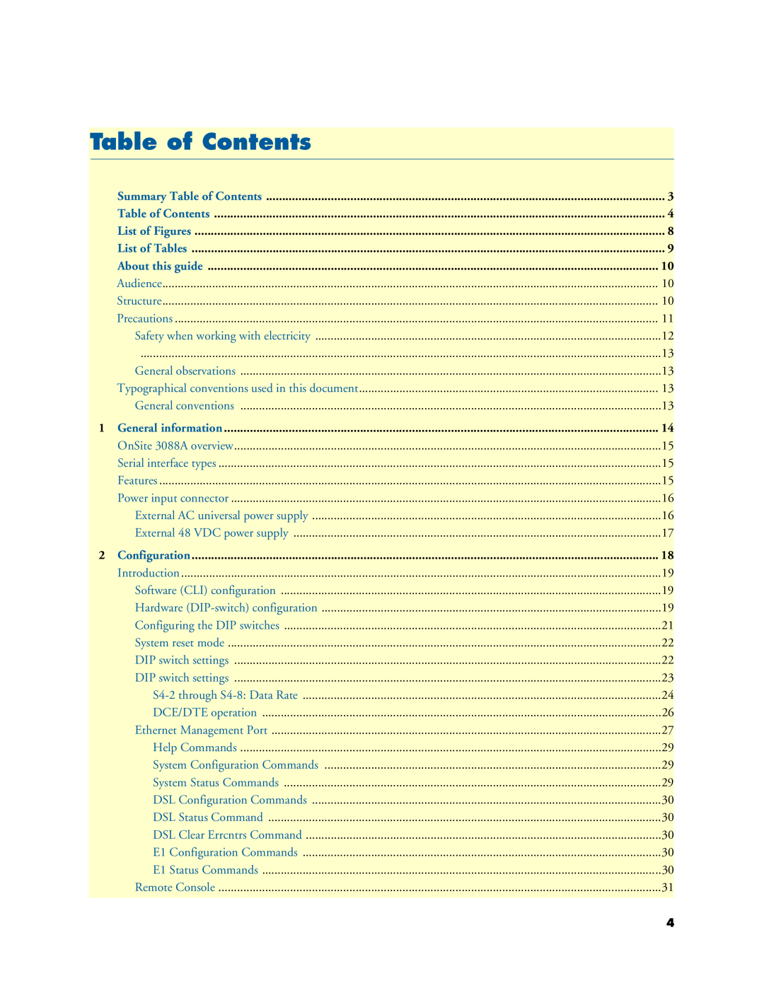 Patton electronic 3088A Summary Table of Contents, List of Figures, List of Tables, About this guide, Configuration 
