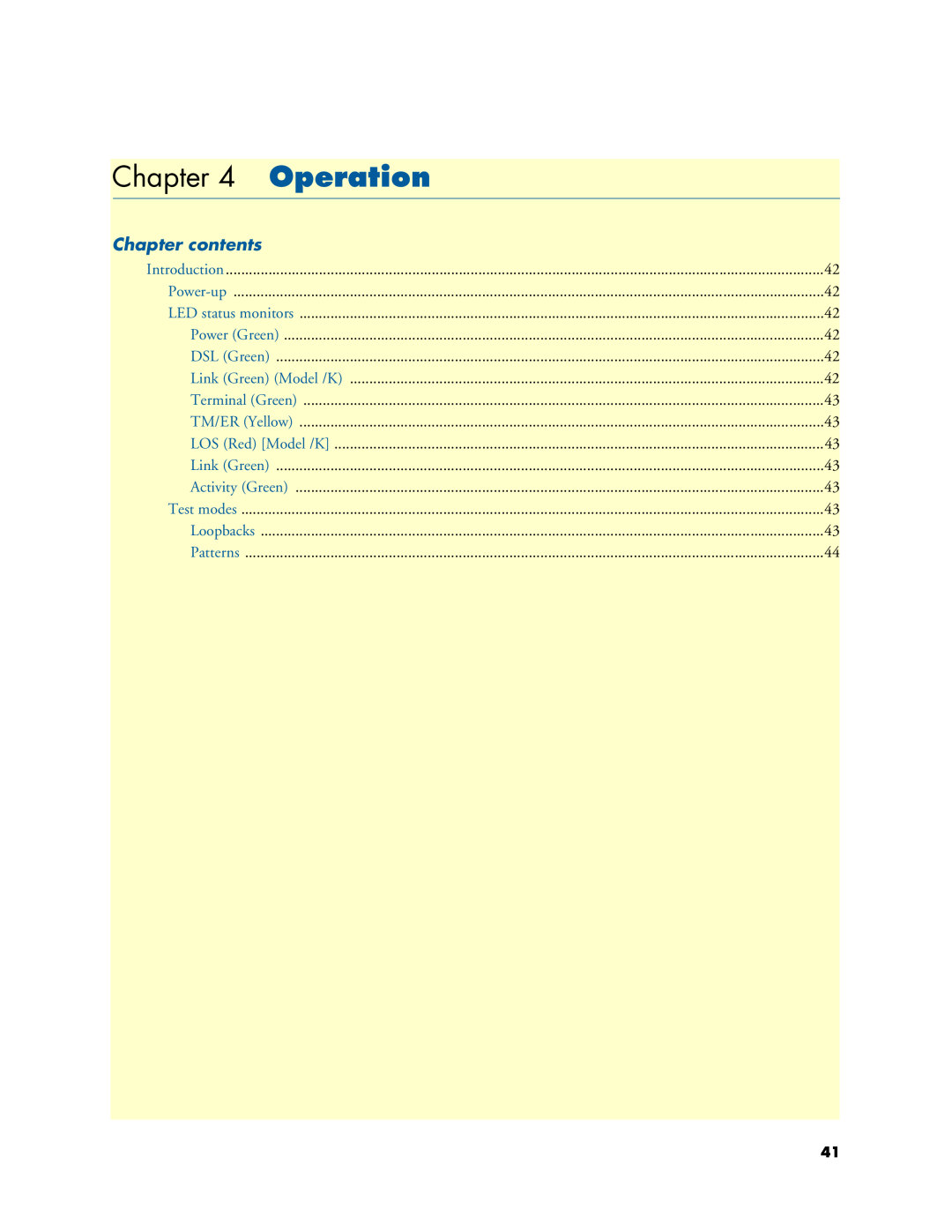 Patton electronic 3088A manual Operation, Chapter contents 