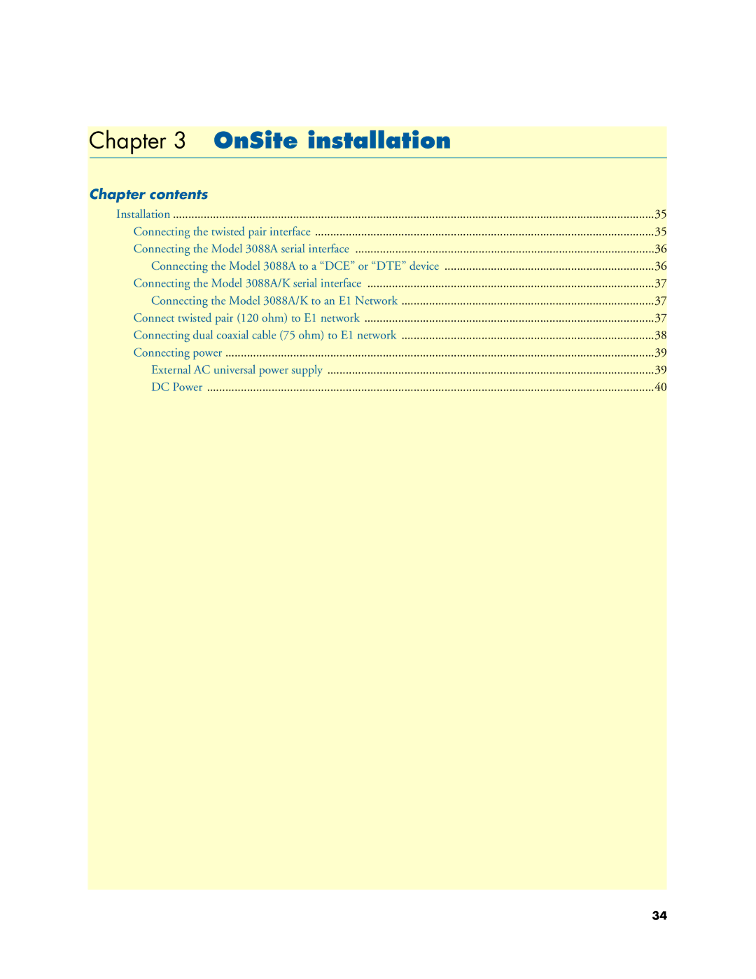 Patton electronic 3088A manual OnSite installation, Chapter contents 