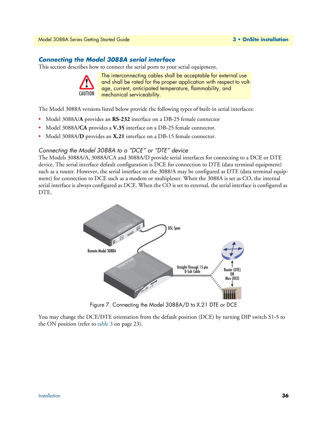 Patton electronic manual Connecting the Model 3088A serial interface, Connecting the Model 3088A to a DCE or DTE device 