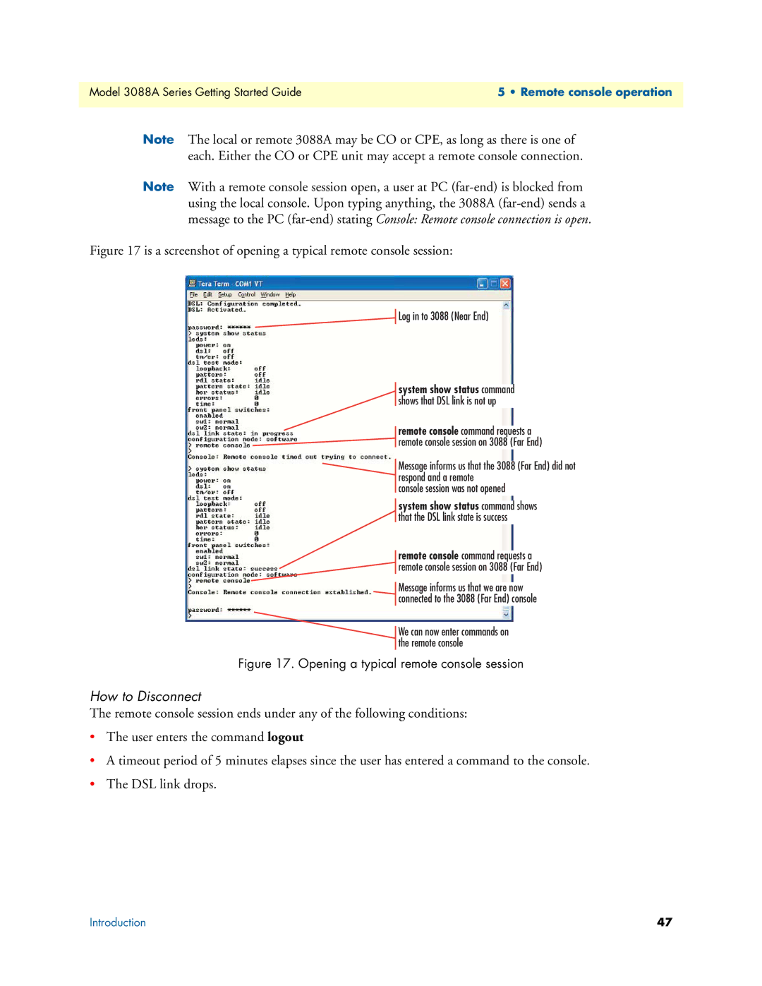 Patton electronic 3088A manual How to Disconnect, Log in to 3088 Near End 