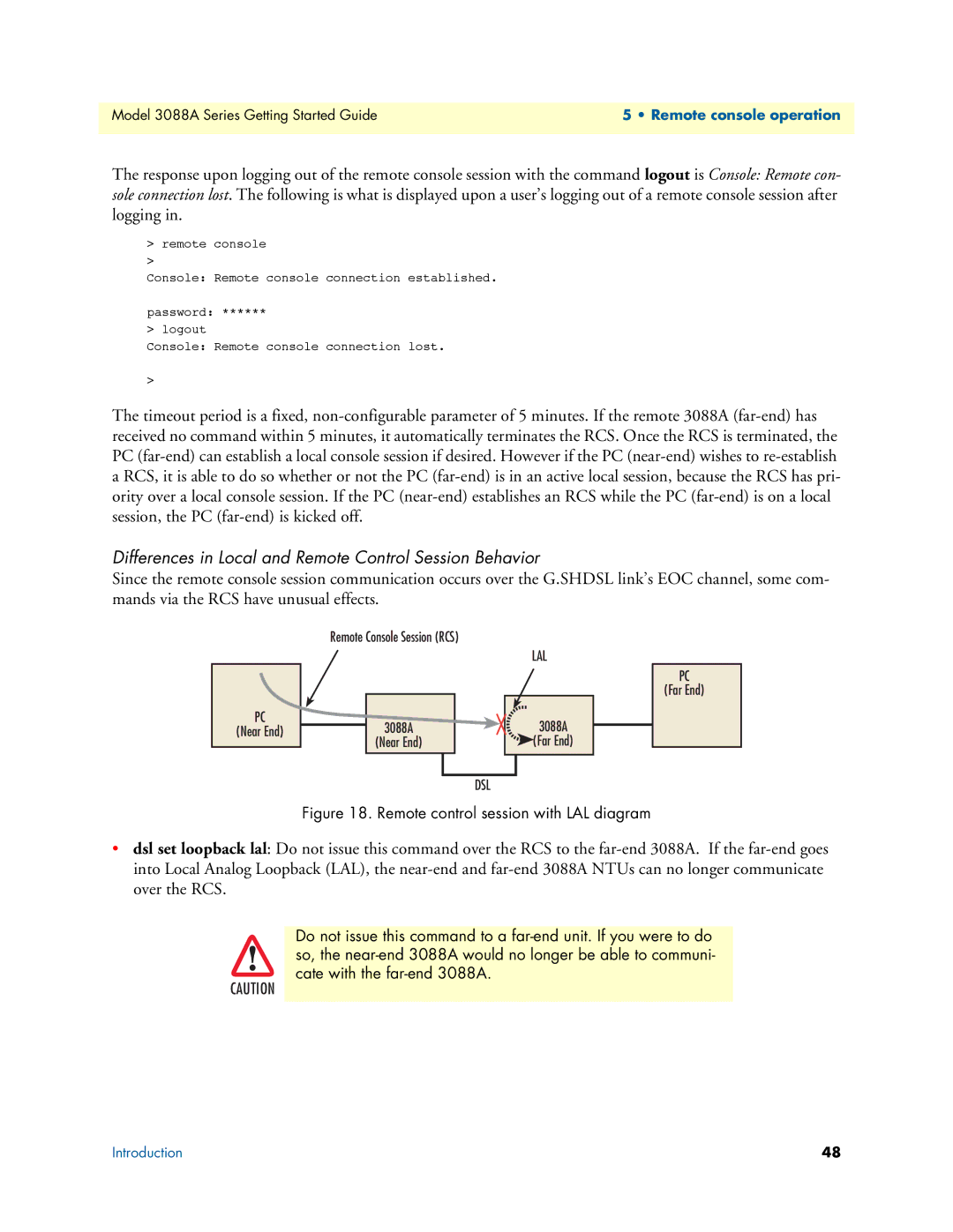 Patton electronic 3088A Differences in Local and Remote Control Session Behavior, Remote control session with LAL diagram 