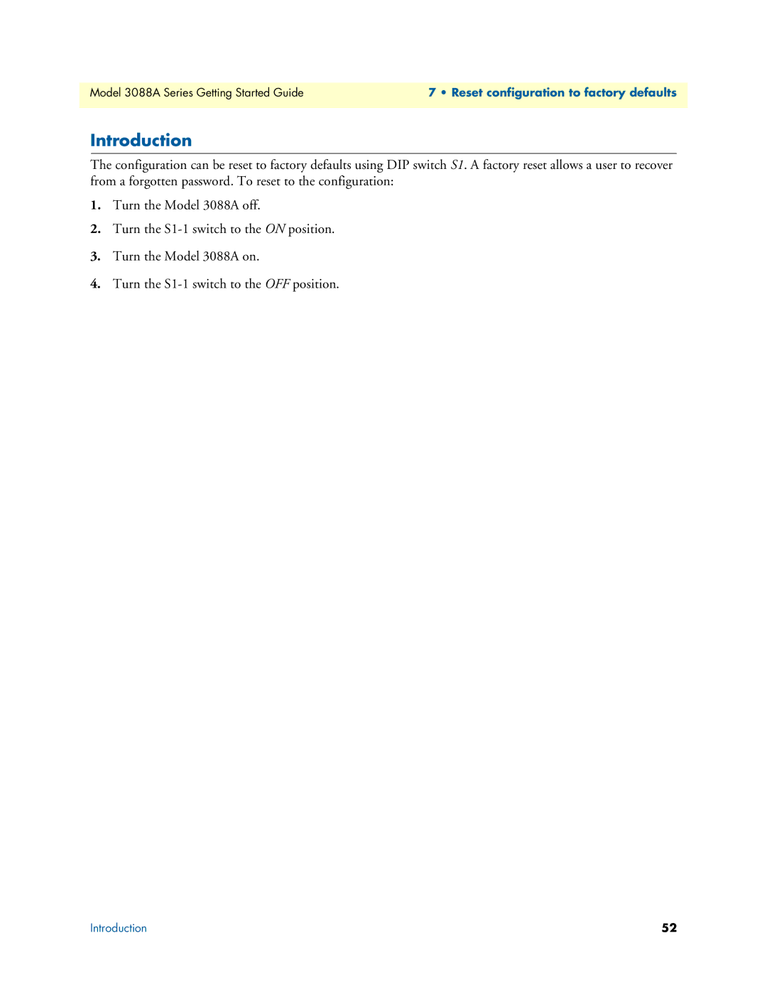 Patton electronic 3088A manual Reset configuration to factory defaults 