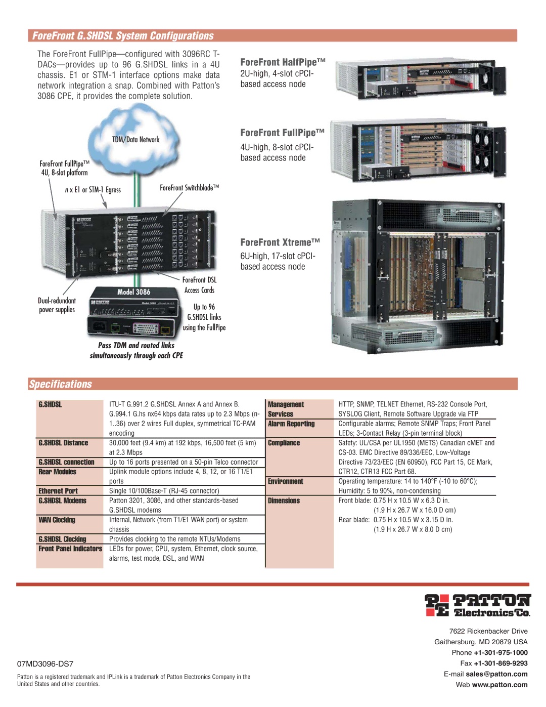 Patton electronic 3096RC 2U-high, 4-slot cPCI- based access node TDM/Data Network, 4U-high, 8-slot cPCI- based access node 