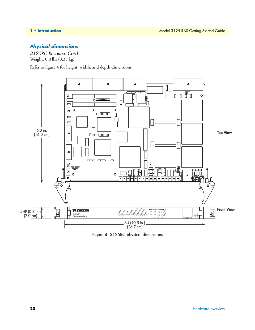 Patton electronic 3125 manual Physical dimensions, RC physical dimensions 