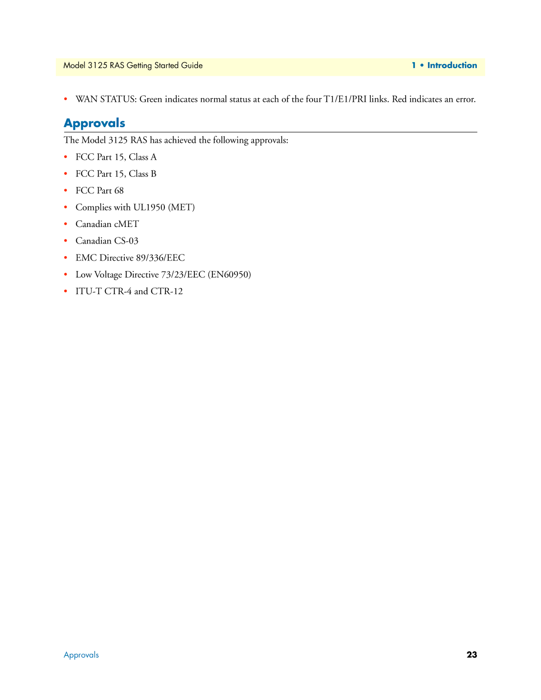 Patton electronic 3125 manual Approvals 