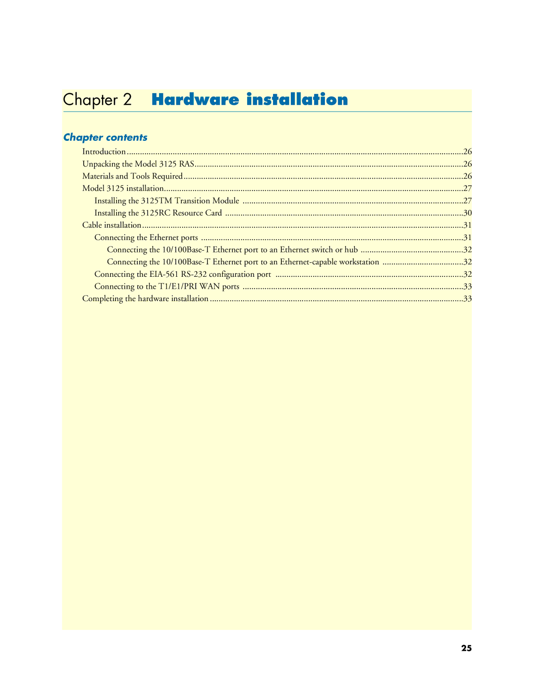 Patton electronic 3125 manual Hardware installation 