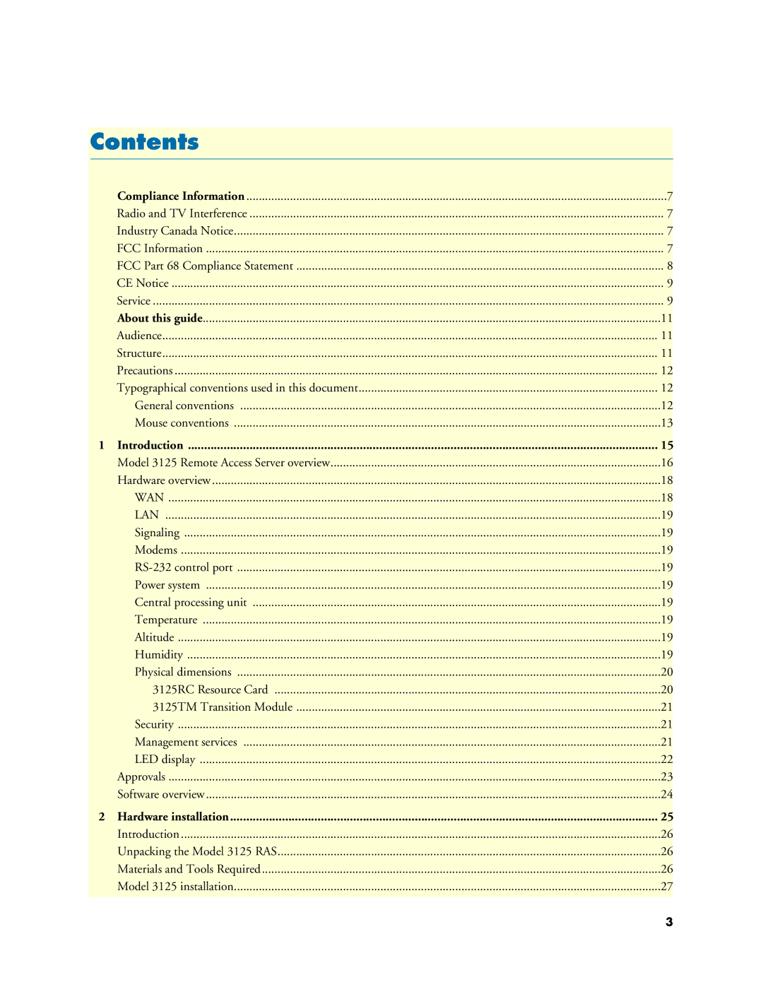 Patton electronic 3125 manual Contents 