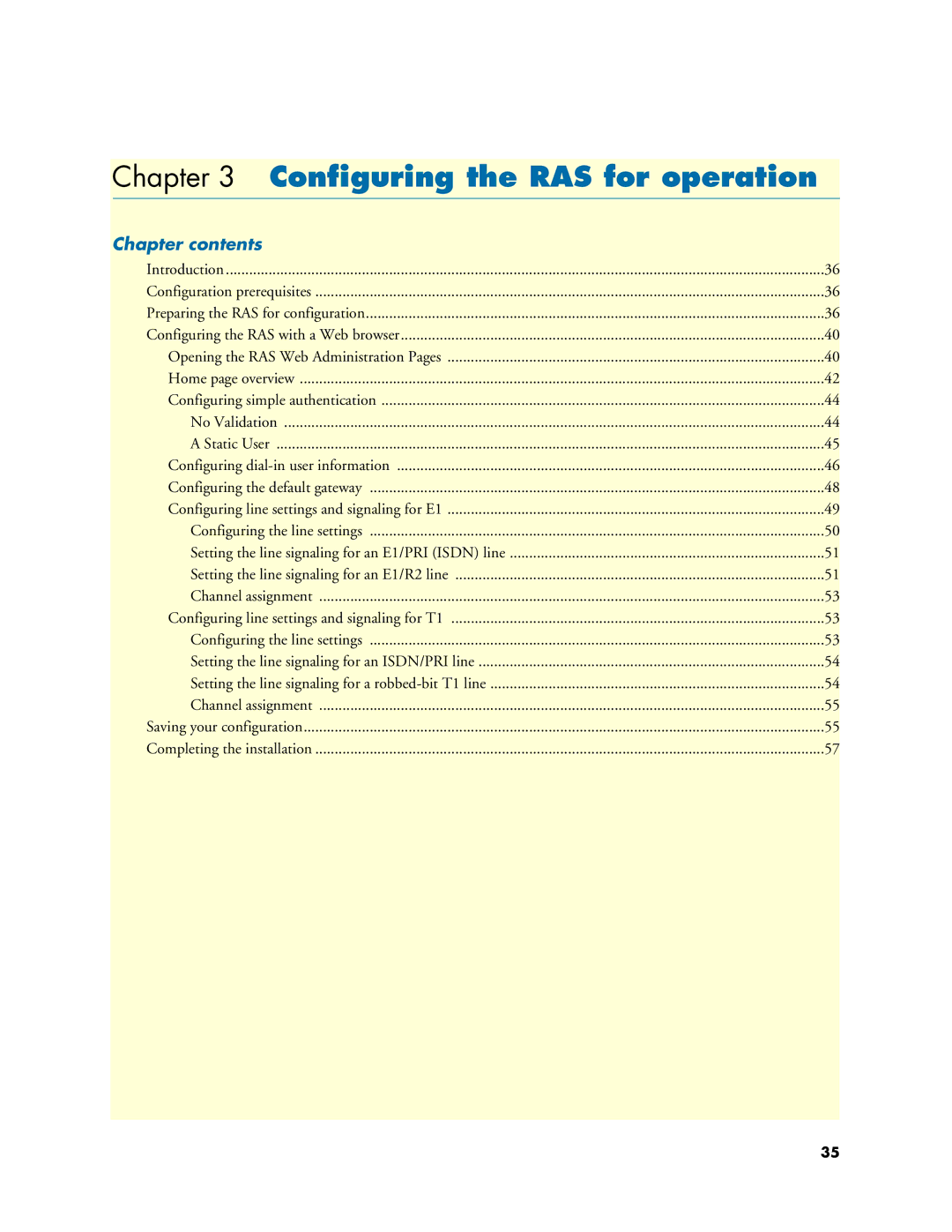 Patton electronic 3125 manual Conﬁguring the RAS for operation 