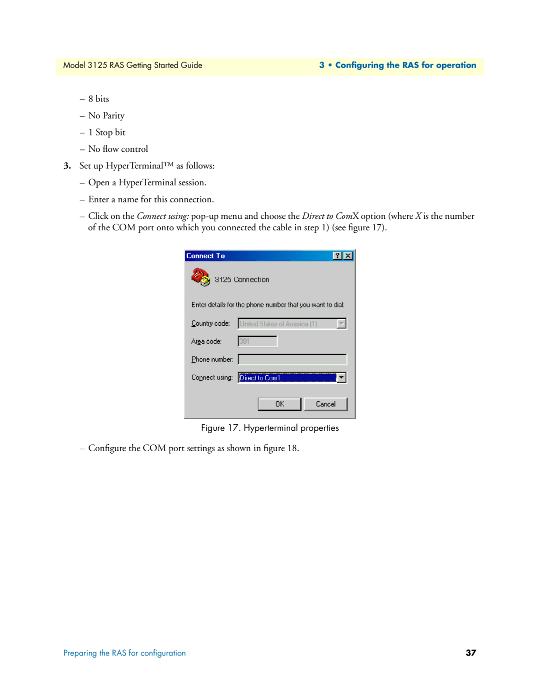 Patton electronic 3125 manual Conﬁgure the COM port settings as shown in ﬁgure 