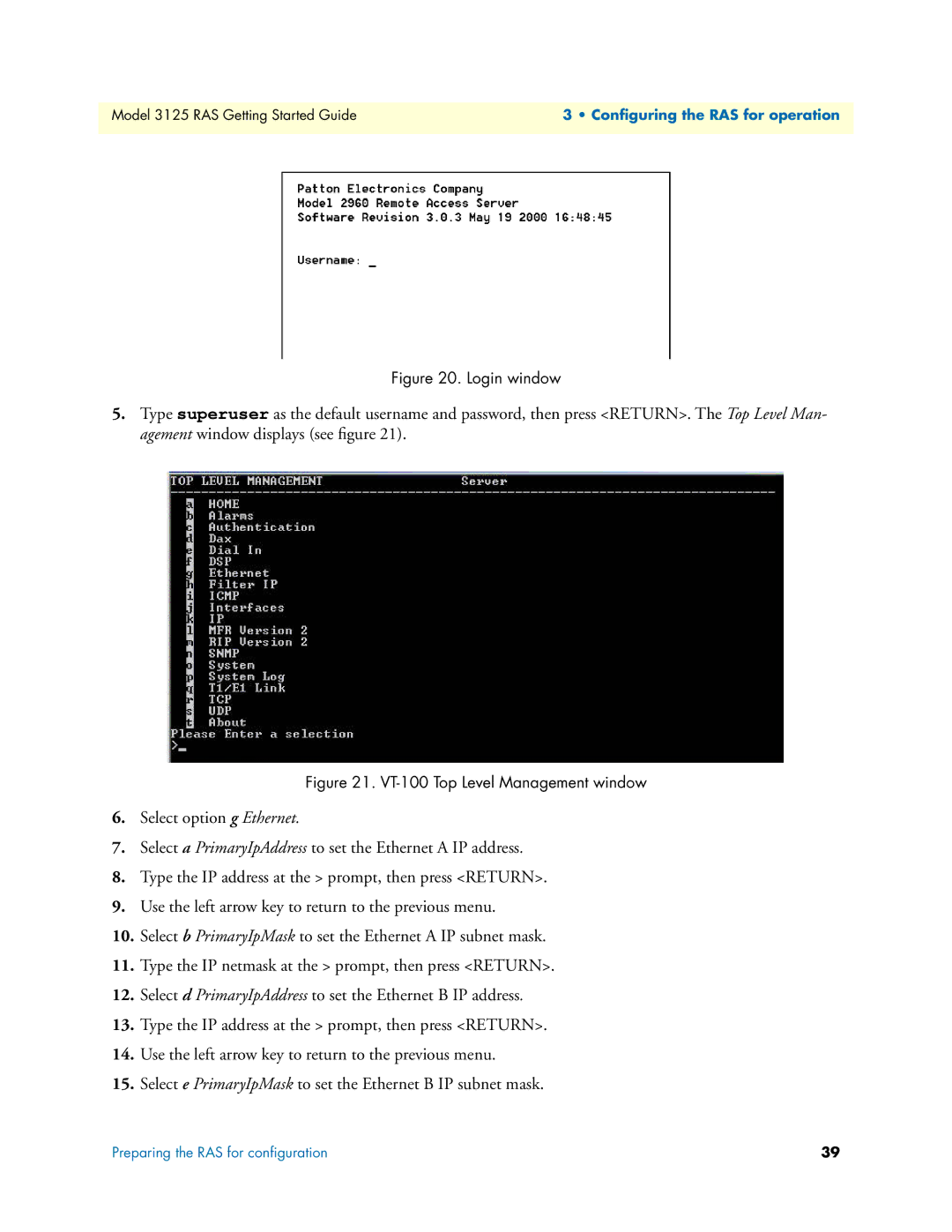 Patton electronic 3125 manual Login window 