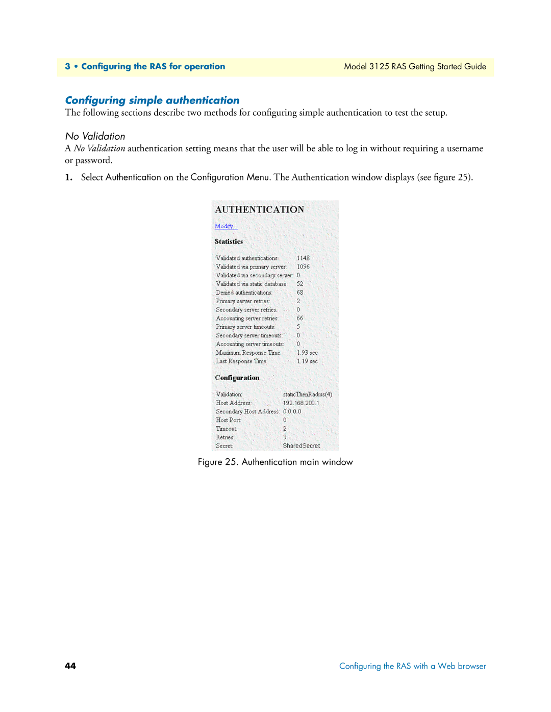 Patton electronic 3125 manual Conﬁguring simple authentication, No Validation 