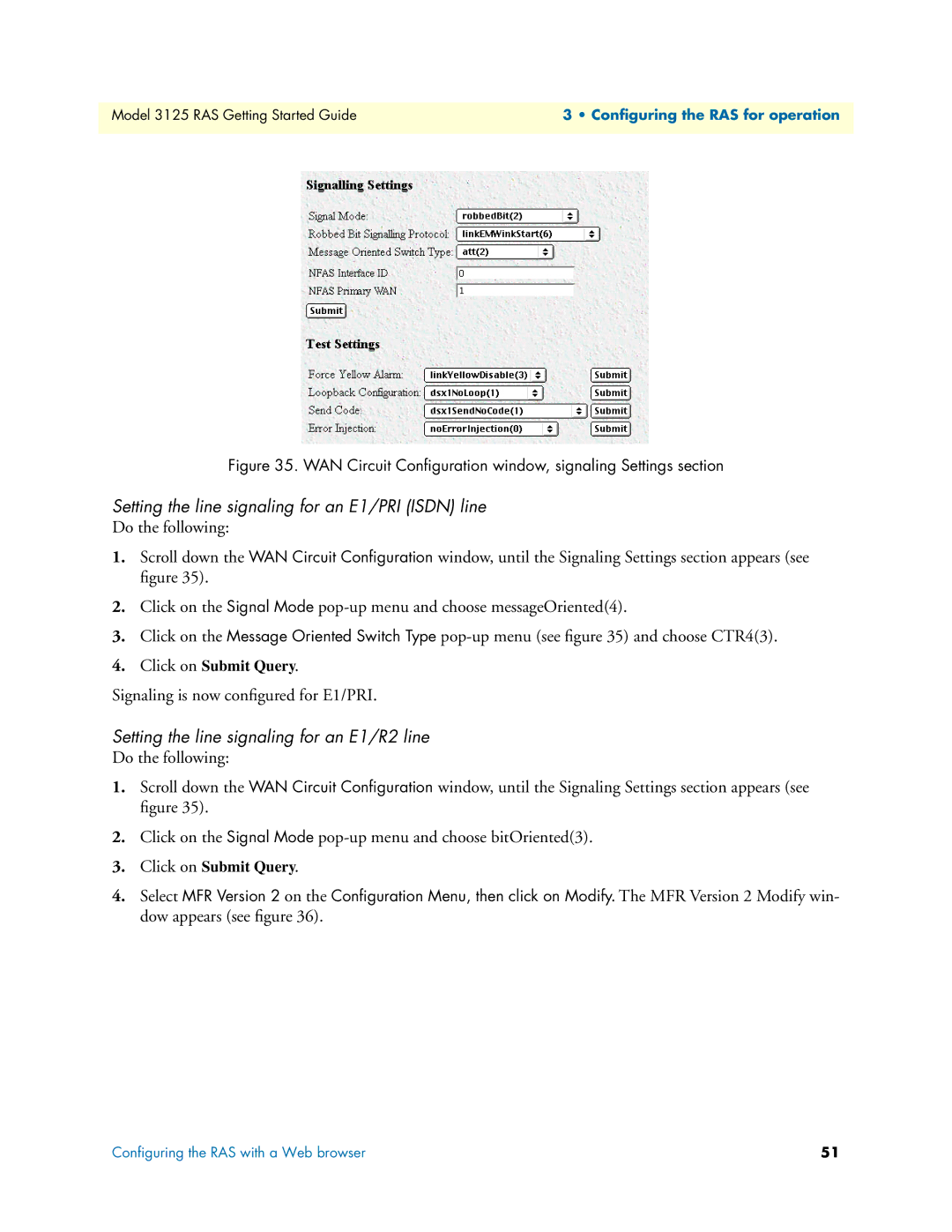 Patton electronic 3125 Setting the line signaling for an E1/PRI Isdn line, Setting the line signaling for an E1/R2 line 