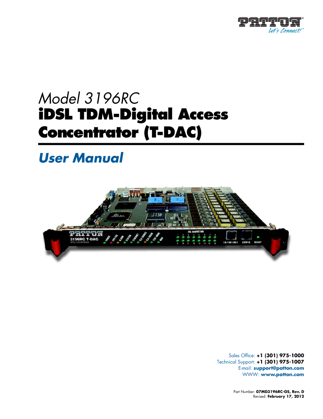 Patton electronic 3196RC user manual IDSL TDM-Digital Access Concentrator T-DAC 