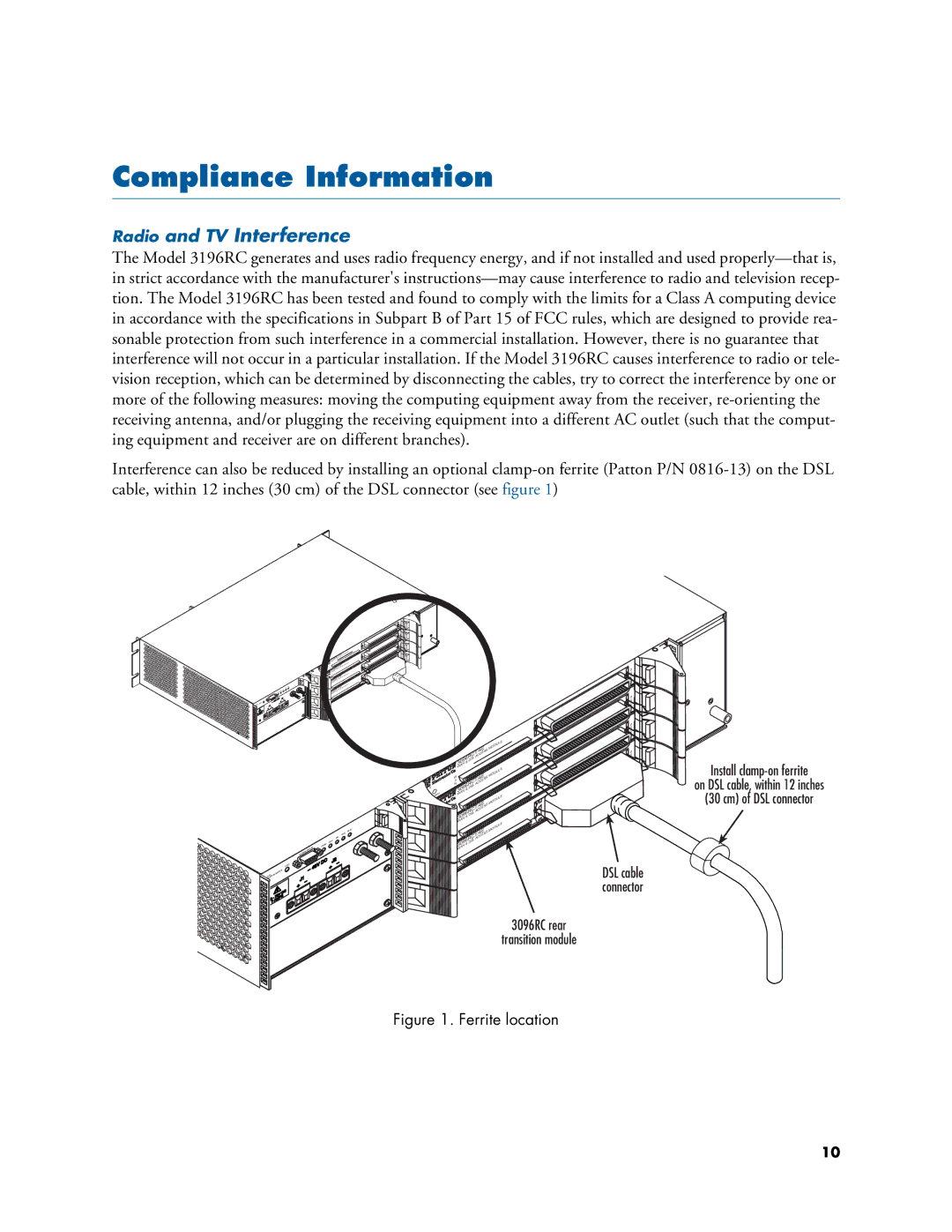 Patton electronic 3196RC user manual Compliance Information, Radio and TV Interference 