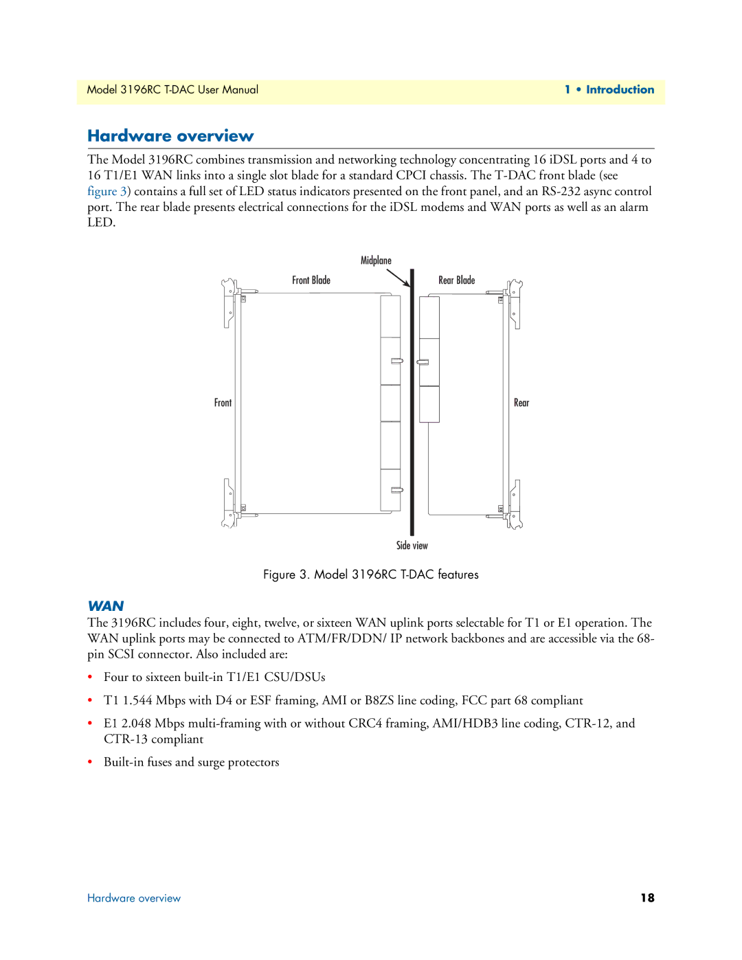 Patton electronic 3196RC user manual Hardware overview, Wan 