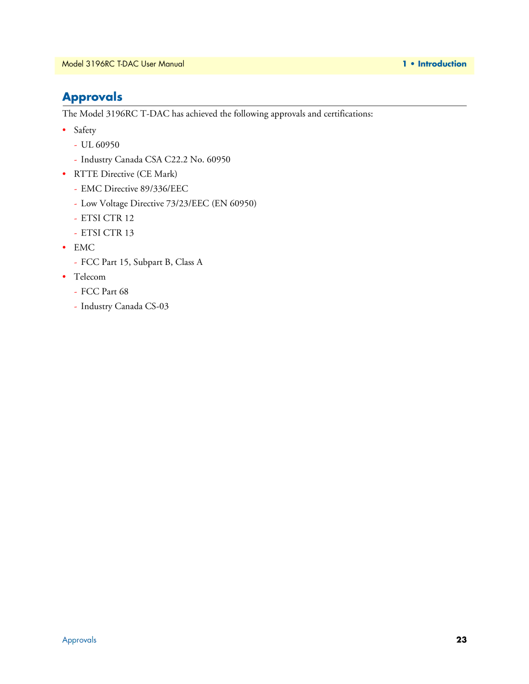 Patton electronic 3196RC user manual Approvals 