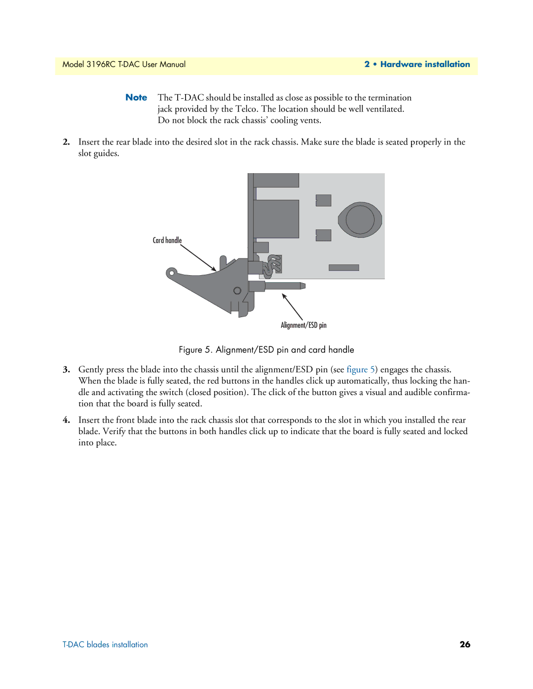 Patton electronic 3196RC user manual Alignment/ESD pin and card handle 