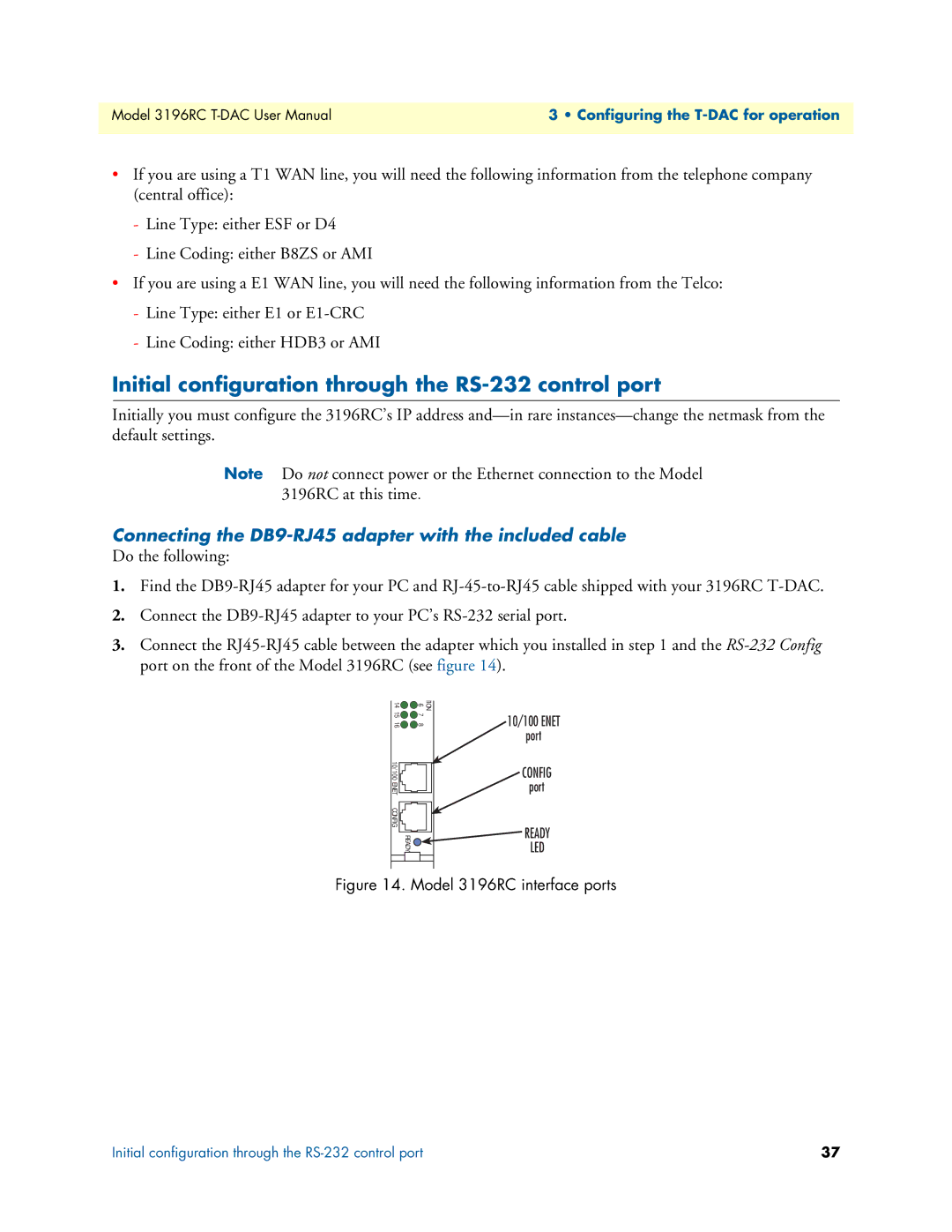 Patton electronic 3196RC user manual Initial configuration through the RS-232 control port 