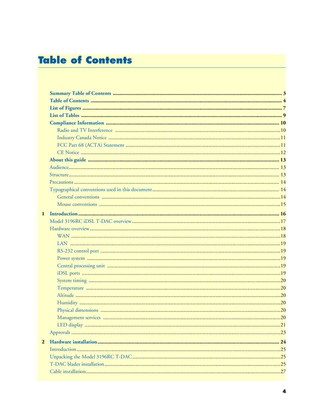 Patton electronic 3196RC user manual Table of Contents 