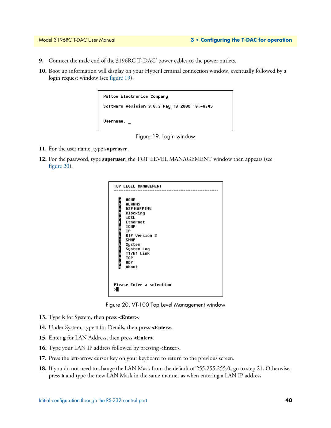 Patton electronic 3196RC user manual Login window 