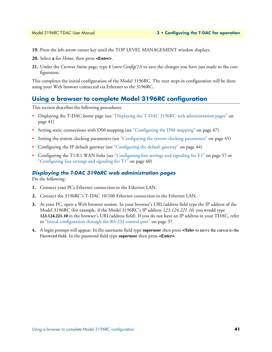 Patton electronic user manual Using a browser to complete Model 3196RC configuration 