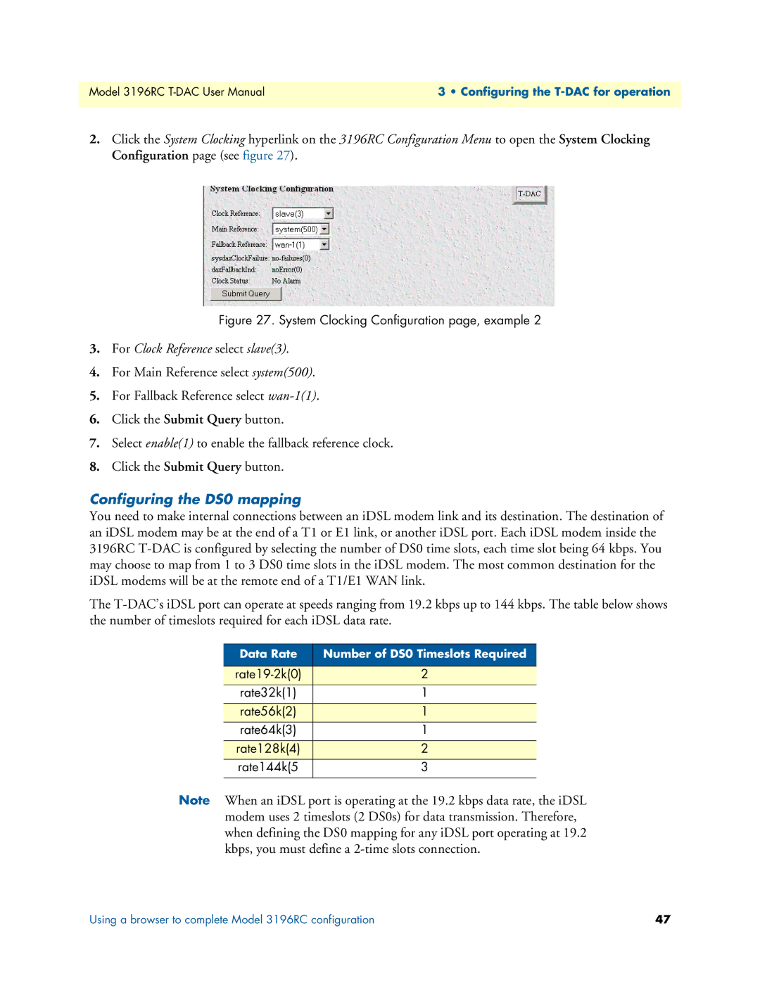 Patton electronic 3196RC user manual For Clock Reference select slave3, Configuring the DS0 mapping 