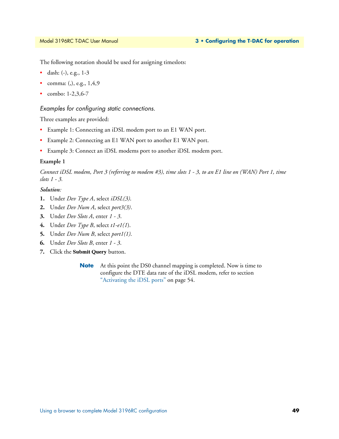 Patton electronic 3196RC user manual Examples for configuring static connections, Solution 