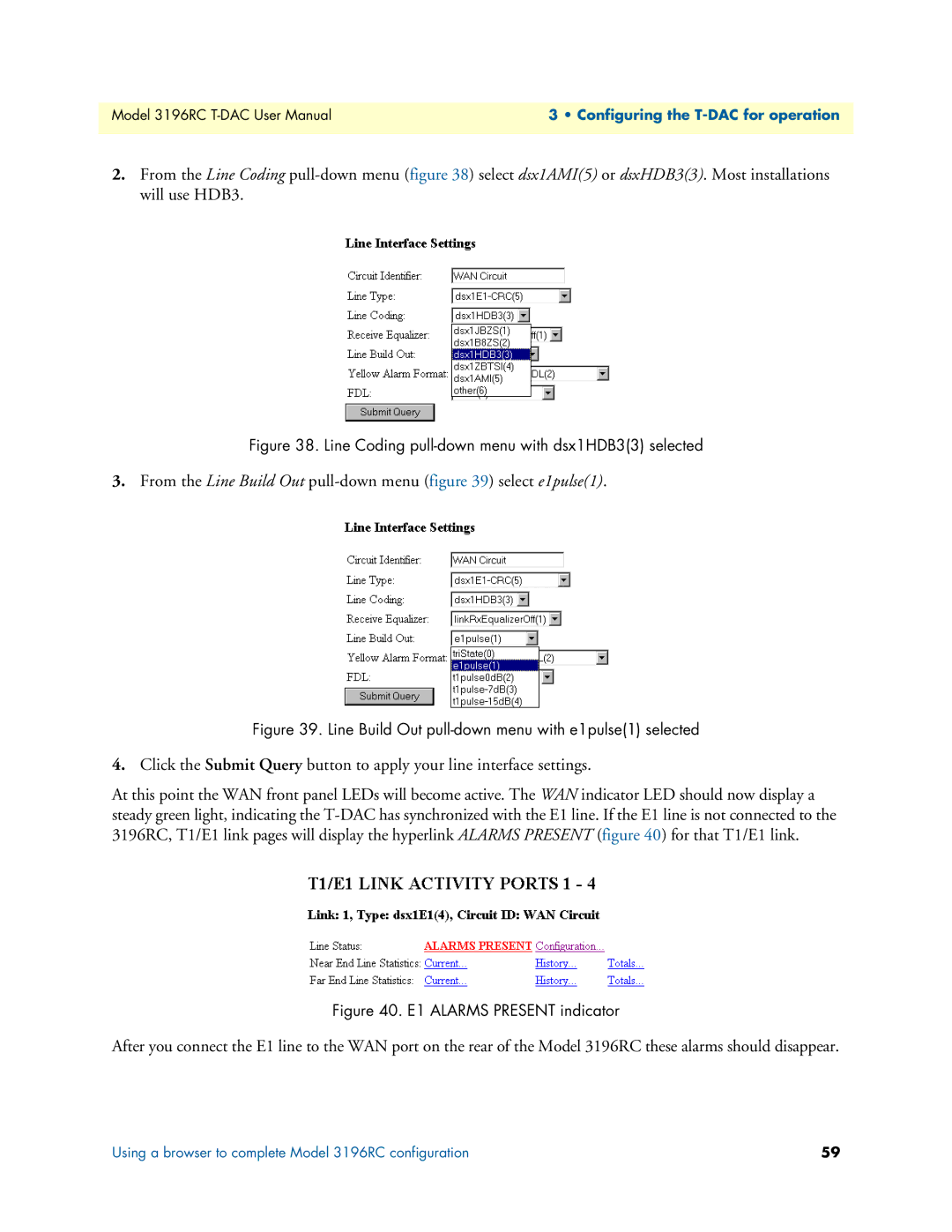 Patton electronic 3196RC user manual From the Line Build Out pull-down menu select e1pulse1 