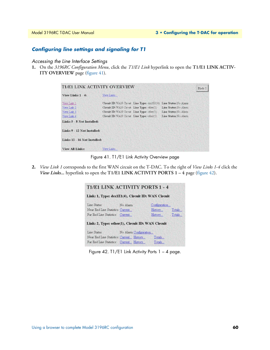 Patton electronic 3196RC user manual Configuring line settings and signaling for T1, Accessing the Line Interface Settings 