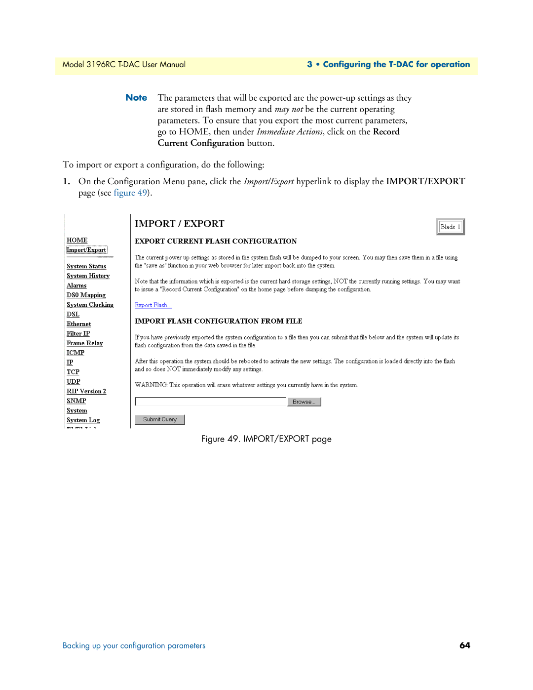 Patton electronic 3196RC user manual Import/Export 