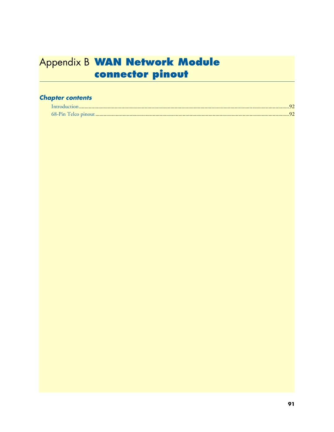 Patton electronic 3196RC user manual Appendix B WAN Network Module Connector pinout, Chapter contents 