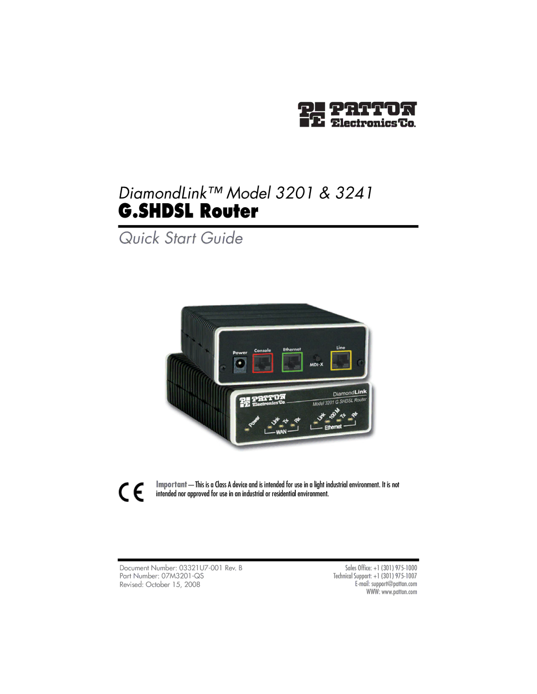 Patton electronic 3201 quick start Shdsl Router 