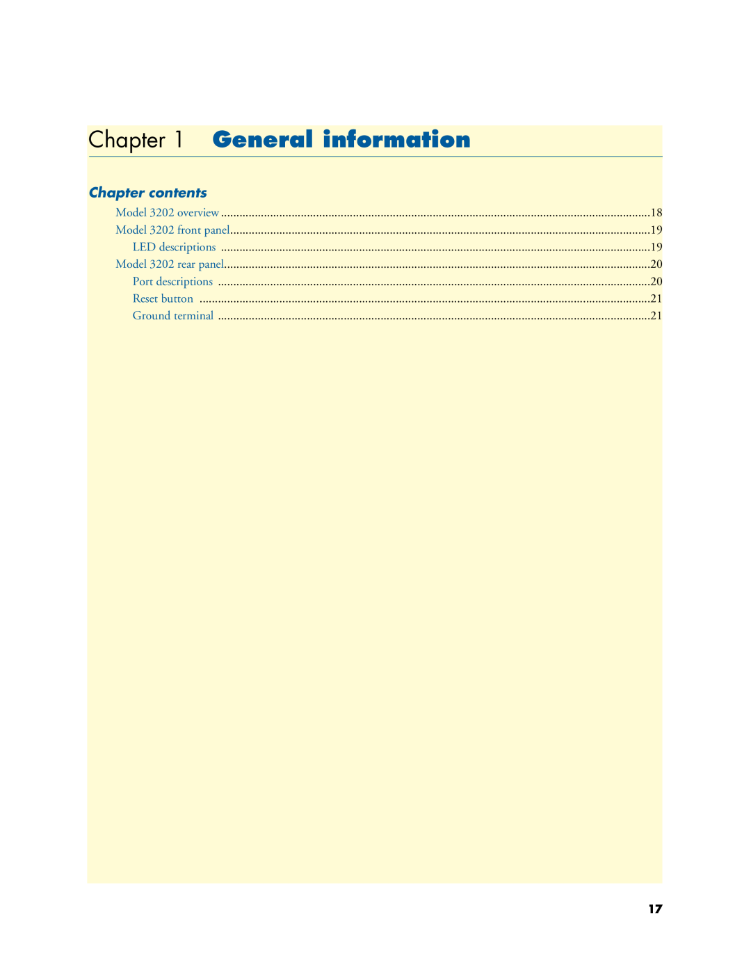 Patton electronic 3202 manual General information, Chapter contents 