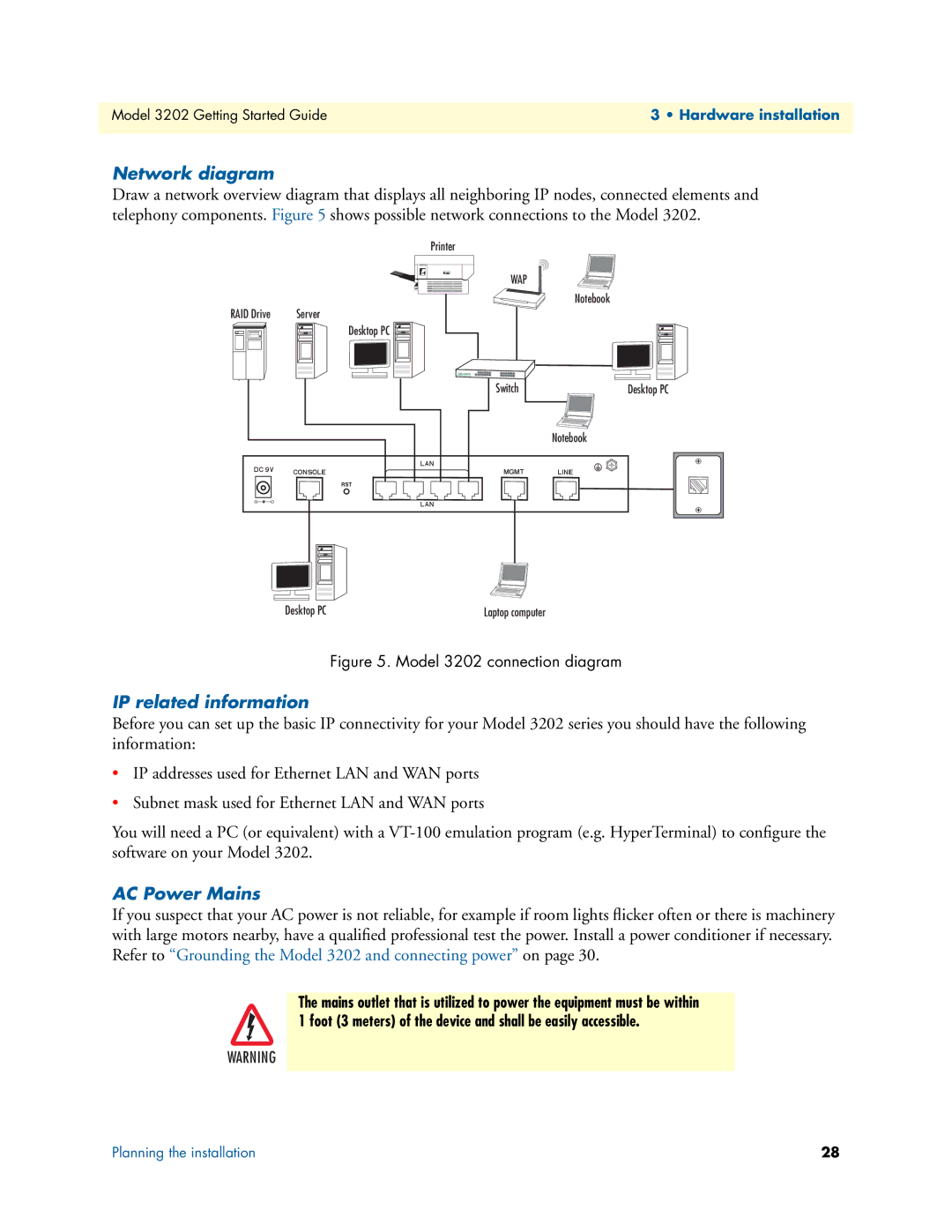 Patton electronic 3202 manual Network diagram, IP related information, AC Power Mains 