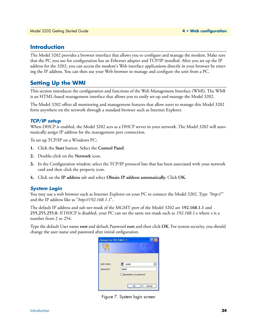 Patton electronic 3202 manual Setting Up the WMI, TCP/IP setup, System Login 