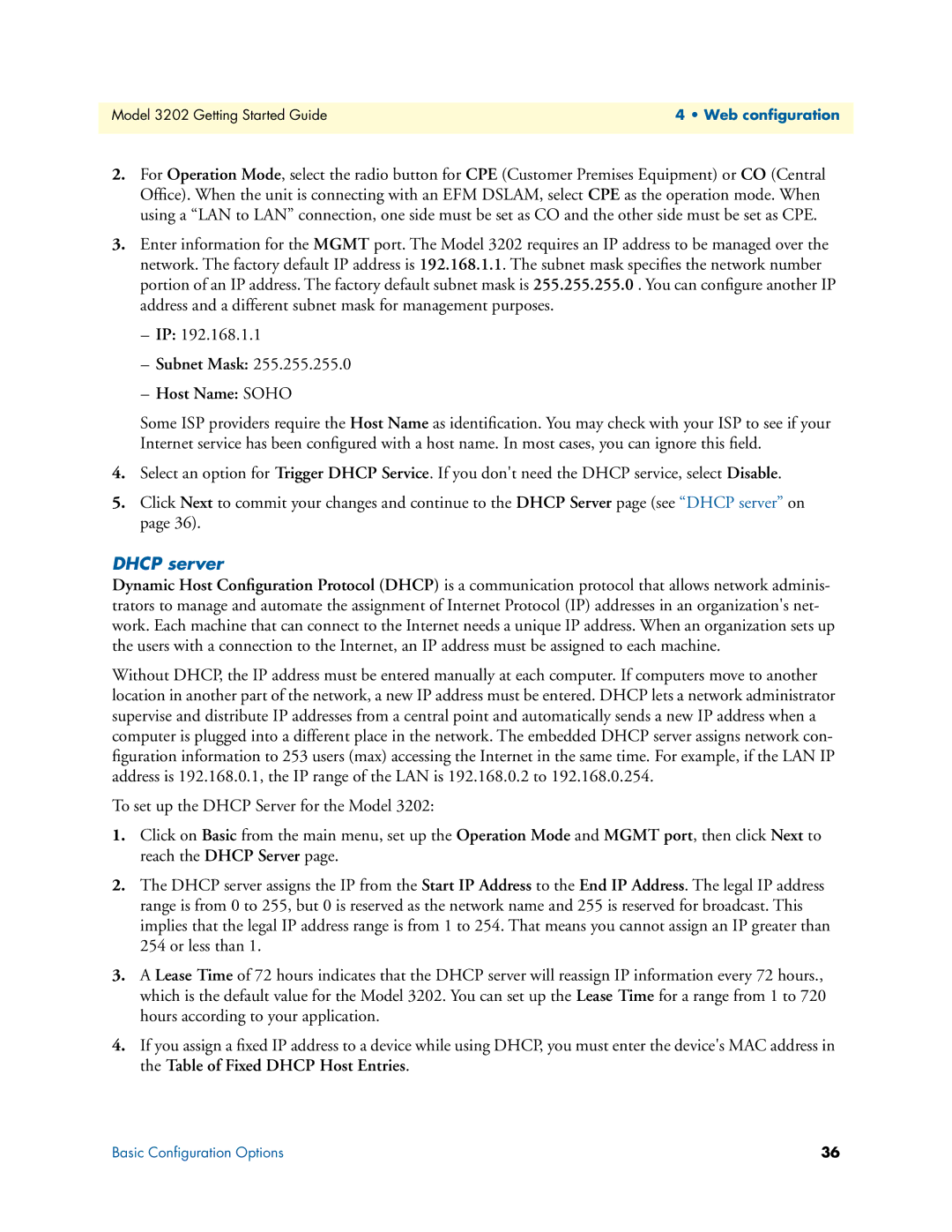 Patton electronic 3202 manual Subnet Mask Host Name Soho, Dhcp server 