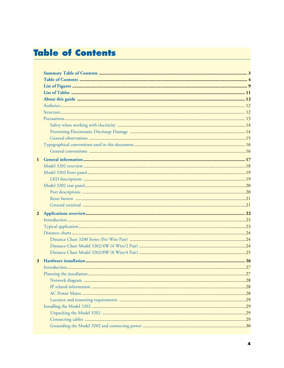 Patton electronic 3202 manual Table of Contents 