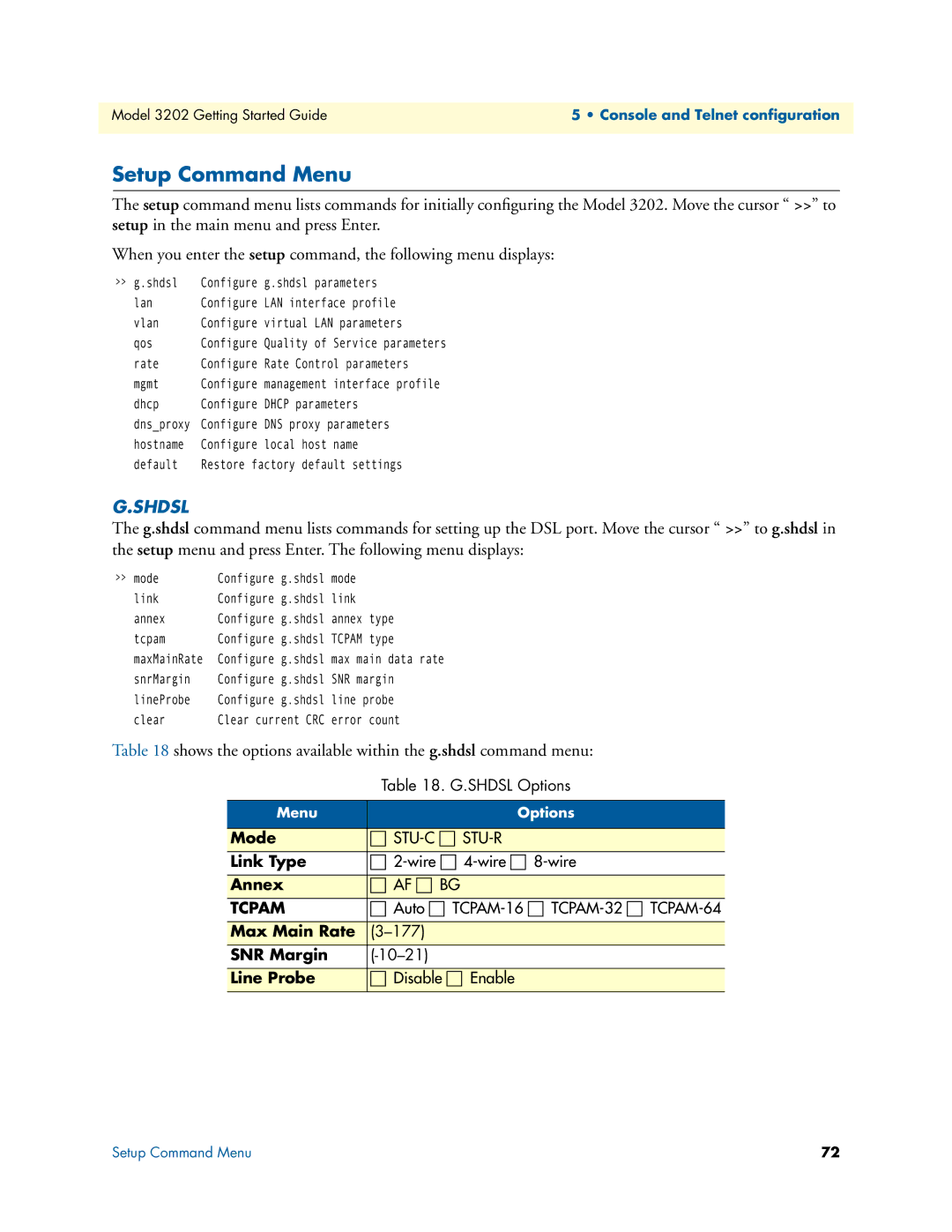 Patton electronic 3202 manual Setup Command Menu 