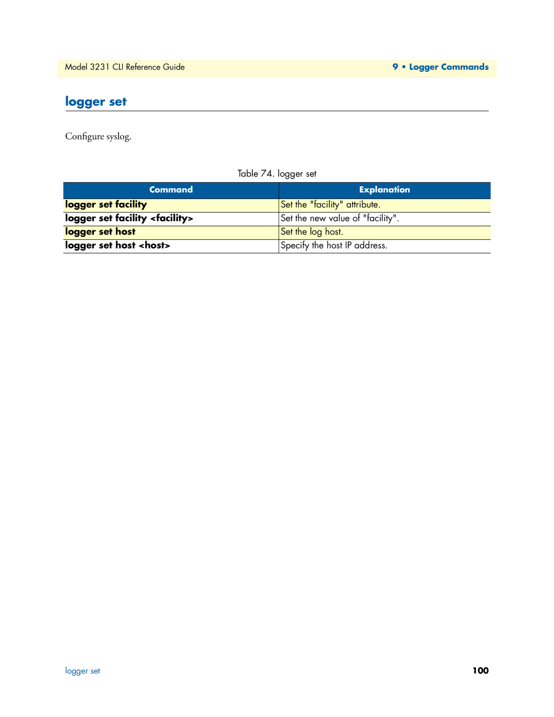 Patton electronic 3231 manual Logger set, Conﬁgure syslog 