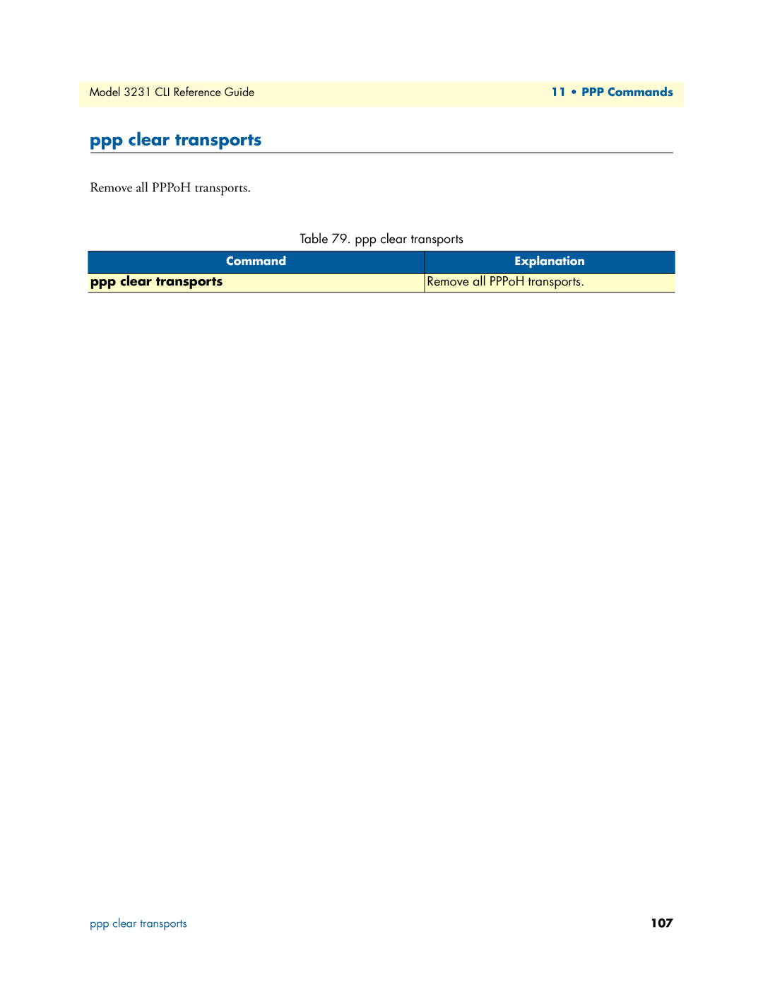 Patton electronic 3231 manual Ppp clear transports, Remove all PPPoH transports 