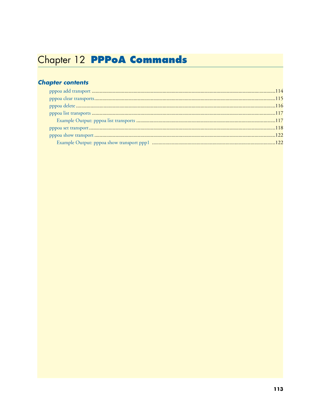 Patton electronic 3231 manual PPPoA Commands, Chapter contents 