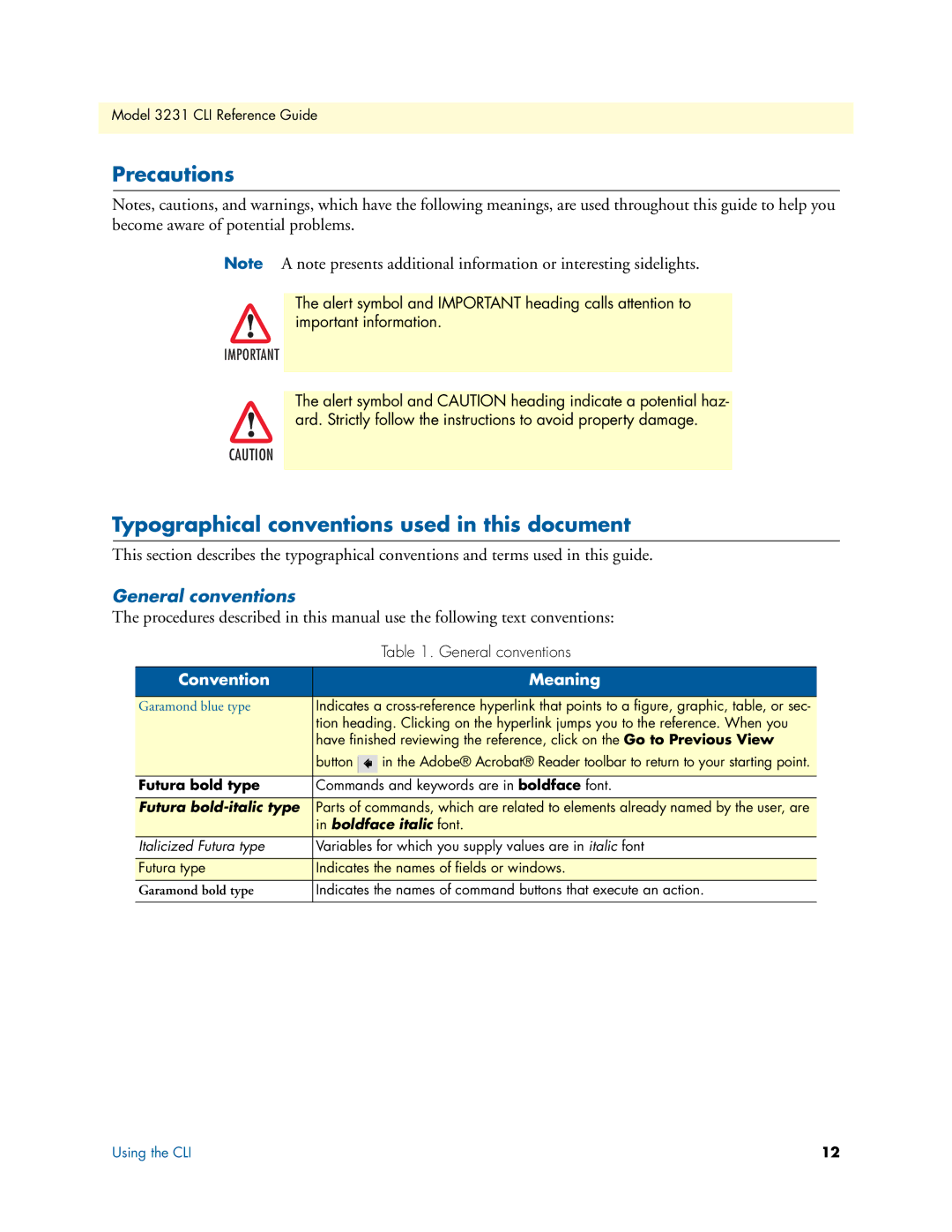 Patton electronic 3231 manual Precautions, Typographical conventions used in this document, General conventions 